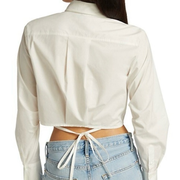 Frame White Cropped Wrap Tie Shirt  Button Up Blouse Size Small NWT Cotton - Picture 3 of 11